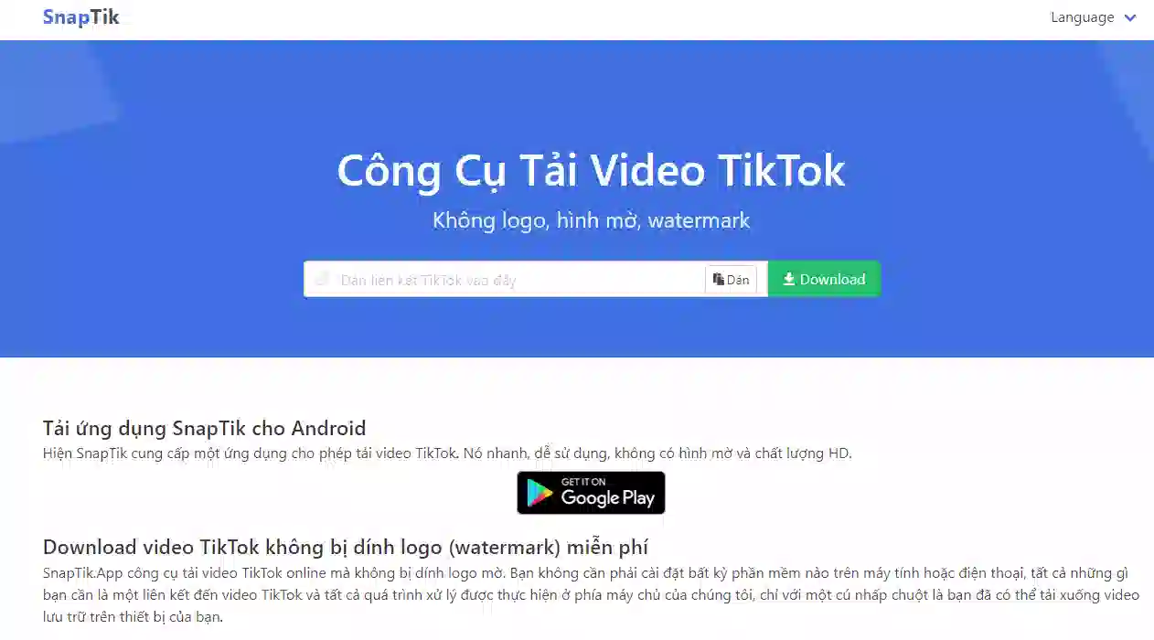 SnapTik hỗ trợ tải video TikTok không logo miễn phí dưới nhiều định dạng